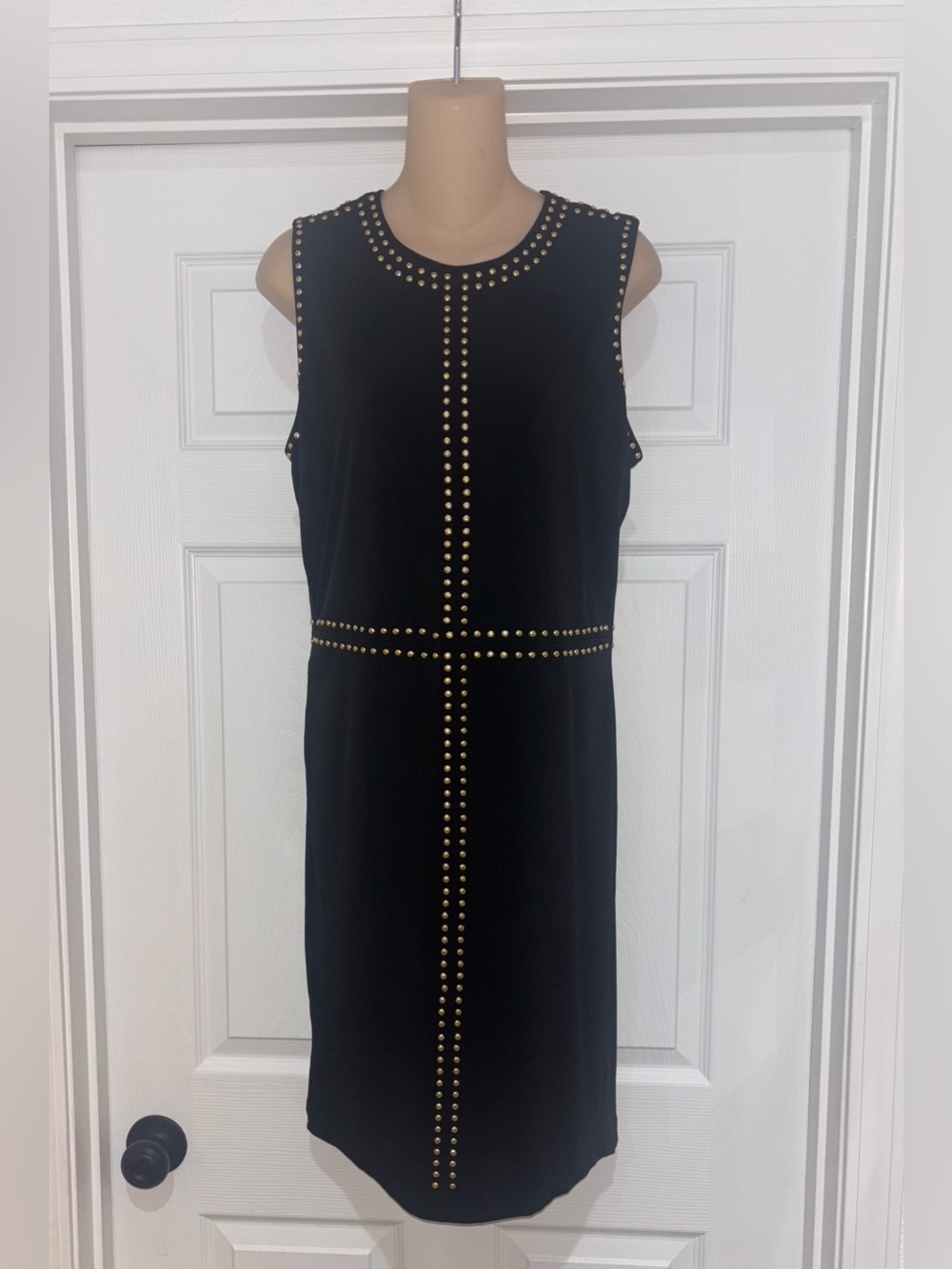 Stud-Trim Black Sleeveless Shift Dress size 10